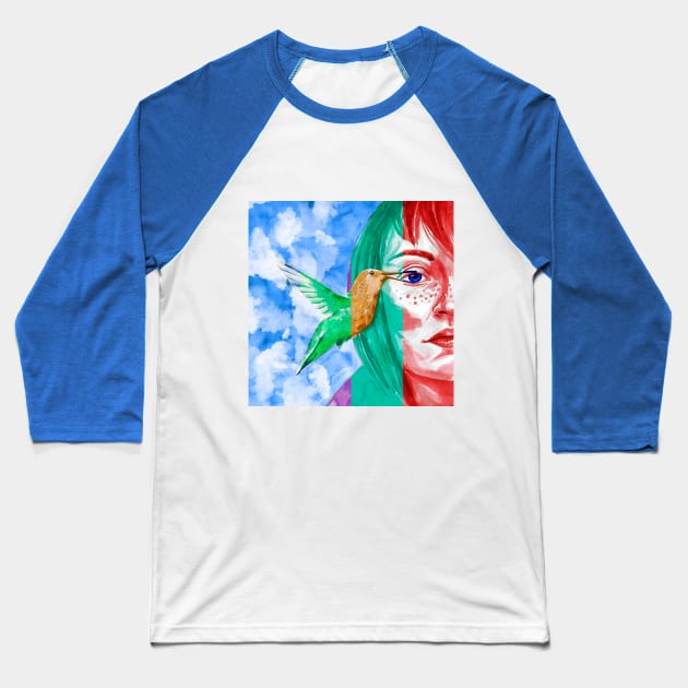 Woman with a bird Baseball T-Shirt by Dashika